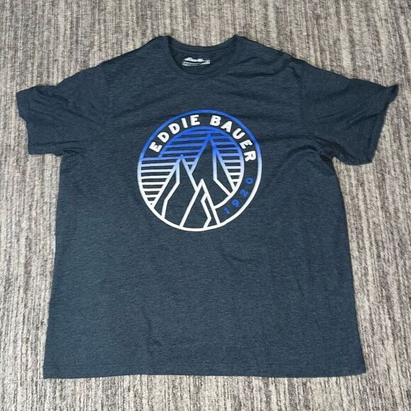 Eddie Bauer Mens 2XL Mountain Graphic T Shirt Blue Short Sleeves‎ Logo Outdoor - Picture 1 of 6